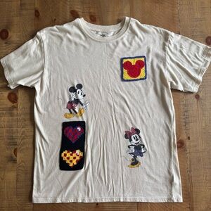 Disney Mickey & Minnie Tee w/ Crochet Quilt Patches | Unisex M
